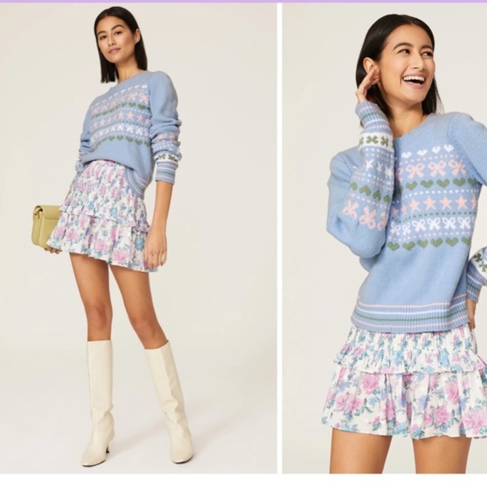 Loveshackfancy Blue And Pink Patterned Sweater - image 1